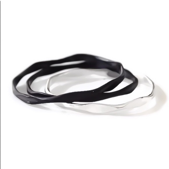 (2-15) Set of 3 925 Sterling Silver Faceted Band Rings Oxidized Black & Polished - Picture 3 of 9